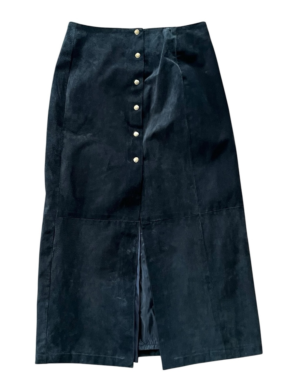 🇨🇦 Vintage 90s Black Long Maxi Midi Leather Suede Skirt Button Front